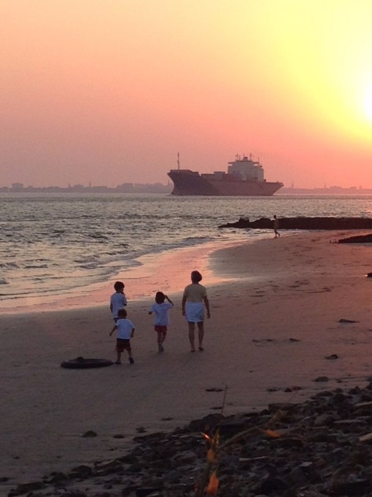 Nana and kids at sunset
